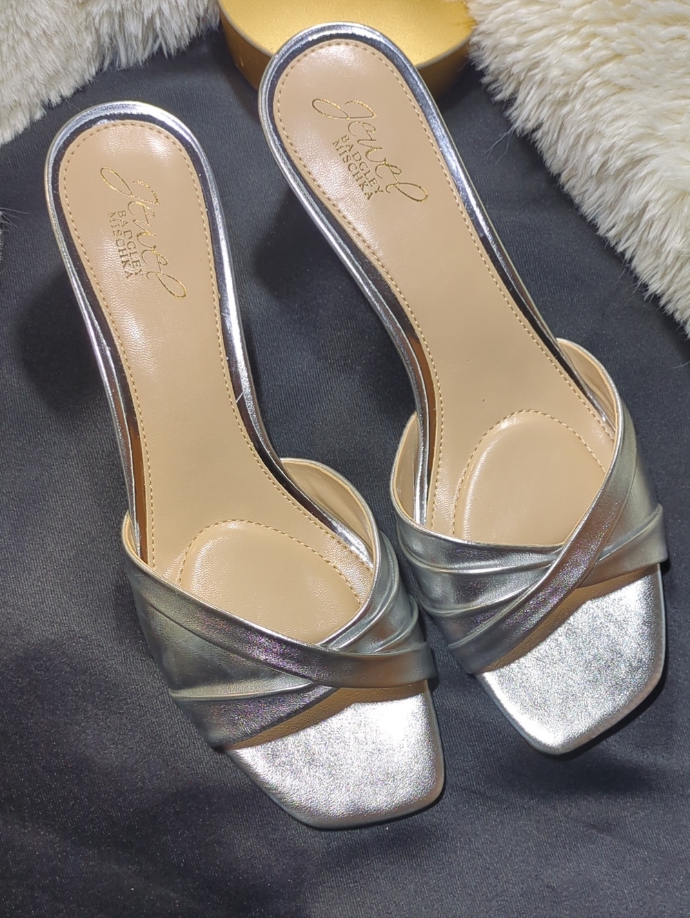 Jewel Badgley Mischka Silver Metallic Paris Slide Sandal NWOT NOW ONLY $99